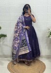 RICH LOOK JACQUARD WEAVING ZARI BUTTI WORK GOWN WITH DUPATTA PURPLE