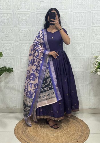 RICH LOOK JACQUARD WEAVING ZARI BUTTI WORK GOWN WITH DUPATTA PURPLE