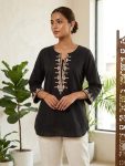 RICH LOOK VATICAN EMBROIDERY  WROK SHORT KURTI BLACK