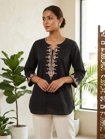 RICH LOOK VATICAN EMBROIDERY  WROK SHORT KURTI BLACK