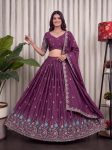 TRENDING CHINON SEQUENCE AND THREAD EMBROIDERY WORK LEHENGA CHOLI WITH DUPATTA WINE