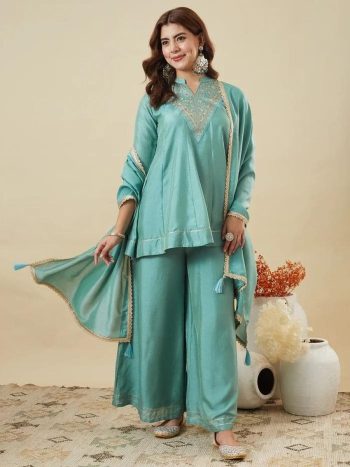 DESIGNER VICHITRA SILK EMBROIDERY WORK TOP BOTTOM WITH DUPATTA RAMA