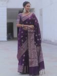 FANCY LICHI SILK WEAVING WORK SAREE WITH UNSTITCHED BLOUSE PURPLE