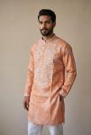 LUXURY SHIMMER SILK EMBROIDERY SEQUENCE WORK KURTA PAYJAMA ORANGE
