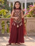 MODERN CREPE SEQUENCE EMBROIDERY WORK KID'S TOP PALAZZO WITH DUPATTA MAROON