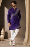 MODERN CRUNCHY  FINE BEADS WORK & DETAILED EMBROIDERY MEN'S KURTA PAYJAMA SET PURPLE