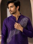 2MODERN CRUNCHY FINE BEADS WORK & DETAILED EMBROIDERY MEN’S KURTA PAYJAMA SET RECEPTION WEAR WHOLESALE PRICE ETHNIC GARMENT (20)