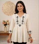 MODERN RAYON 17 KG CROSS-STITCH EMBROIDERY WORK TUNIC TOP OFF WHITE