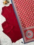MODERN RAYON MINIMAL LACE  WORK TOP BOTTOM WITH DUPATTA RED