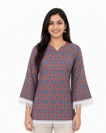 MODERN RAYON SLUB  DIGITAL PRINT WORK TOP GREY