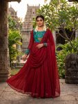MOST PICKED SOFT KOTA CHECKS KALAMKARI PRINTED GOWN WITH DUPATTA RED
