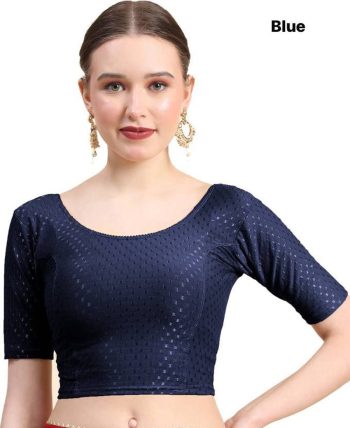 NEW ARRIVAL DOBBY COTTON LYCRA SELF DOTTED WORK STITCHED BLOUSE BLUE