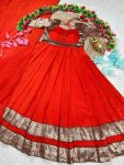 NEW ARRIVAL VICHITRA SILK ZARIBROCADE BORDER WORK GOWN WITH DUPATTA ORANGE