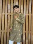TRADITIONAL SILK WOVEN ELEPHANT & FLORAL MOTIF WORK MEN'S KURTA PAYJAMA MINTH