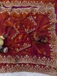 3DESIGNER TWO TONE SPACE SILK SEQUANCE AND ZARI EMBROIDERY WORK SAREE WITH STITCHED BLOUSE WEDDING WEAR WHOLESALE PRICE ETHNIC GARMENT (17)