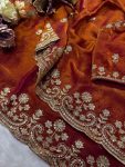 3DESIGNER TWO TONE SPACE SILK SEQUANCE AND ZARI EMBROIDERY WORK SAREE WITH STITCHED BLOUSE WEDDING WEAR WHOLESALE PRICE ETHNIC GARMENT (17)