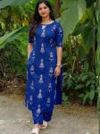 FANCY COTTON BLEND BLOCK PRINT WORK CO-ORD SET BLUE