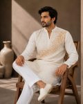3MODERN CRUNCHY FINE BEADS WORK & DETAILED EMBROIDERY MEN’S KURTA PAYJAMA SET RECEPTION WEAR WHOLESALE PRICE ETHNIC GARMENT (28)