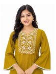 MODERN RAYON SLUB EMBROIDERY WORK SHORT KURTI YELLOW