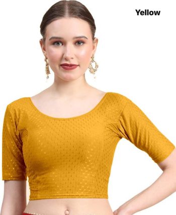 NEW ARRIVAL DOBBY COTTON LYCRA SELF DOTTED WORK STITCHED BLOUSE YELLOW