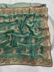 NEW ARRIVAL FENDY SATIN SILK JARI THREAD MALTI COLOR, THREAD EMBROIDERY ,SIROSHKI DIAMOND WORK  SAREE WITH UNSTITCHED BLOUSE RAMA