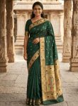 NEW ARRIVAL PAITHANI SILK ZARI WEAVING WORK SAREE WITH UNSTITCHED BLOUSE DARK GREEN