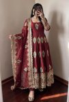 RICH LOOK FENDY SILK EMBROIDERY THREAD & ZARI SEQUENCE WORK GOWN BOTTOM WITH DUPATTA MAROON