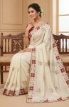 TRENDING PREMIUM CHINON ZARI EMBROIDERY SEQUENCE  BANDHANI PRINT  WORK SAREE WITH BLOUSE OFF WHITE AND RANI