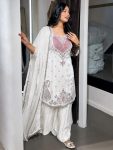 DESIGNER NC MOSS EMBROIDERY SEQUENCE WORK TOP PALAZZO WITH DUPATTA WHITE