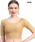 NEW ARRIVAL DOBBY COTTON LYCRA SELF DOTTED WORK STITCHED BLOUSE CREAM