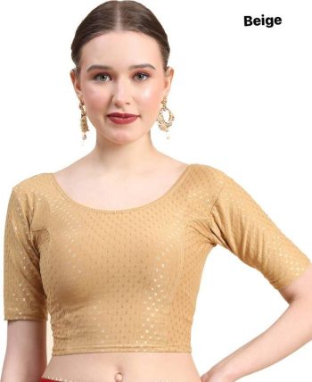NEW ARRIVAL DOBBY COTTON LYCRA SELF DOTTED WORK STITCHED BLOUSE CREAM