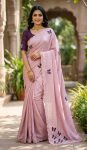 ELEGANCE PREMIUM CHINON SILK  BEAUTIFUL ELEGANCE KHATLI WORK SAREE WITH UNSTITCHED BLOUSE LAVENDER AND PURPLE