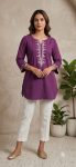 RICH LOOK VATICAN EMBROIDERY  WROK SHORT KURTI PURPLE