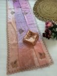 BOLLYWOOD PURE FENDY SATIN DIGITAL PRINTS AND JARKAN DIAMOND WORK SAREE WITH UNSTITCHED BLOUSE PEACH AND PURPLE