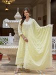 RICH LOOK MUL COTTON LUCKNOWI WORK GOWN BOTTOM WITH DUPATTA LIGHT YELLOW