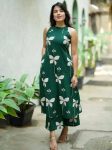 MODERN SLUB COTTON PRINTED WORK TOP BOTTOM SET GREEN