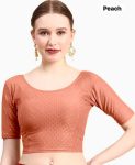 NEW ARRIVAL DOBBY COTTON LYCRA SELF DOTTED WORK STITCHED BLOUSE PEACH