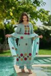 8RICH LOOK CHANDERI SILK EMBROIDERY WORK TOP BOTTOM WITH DUPATTA FESTIVE WEAR WHOLESALE PRICE ETHNIC GARMENT (10)