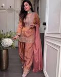 TRENDING RONALD SILK EMBROIDERY SEQUENCE WORK  TOP PALAZZO WITH DUPATTA PEACH