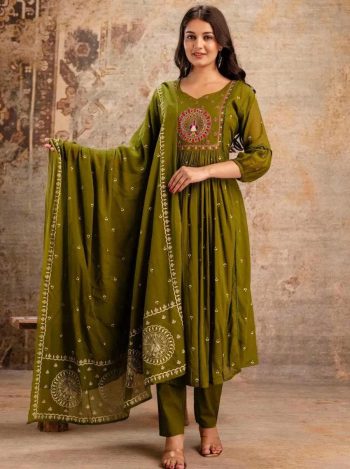 DESIGNER COTTON SILK EMBROIDERY WORK TOP BOTTOM WITH DUPATTA GREEN