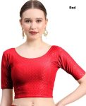 NEW ARRIVAL DOBBY COTTON LYCRA SELF DOTTED WORK STITCHED BLOUSE RED