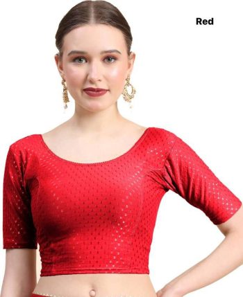 NEW ARRIVAL DOBBY COTTON LYCRA SELF DOTTED WORK STITCHED BLOUSE RED