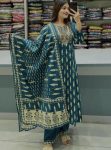 RICH LOOK COTTON EMBROIDERY  WORK  TOP BOTTOM WITH DUPATTA TEAL