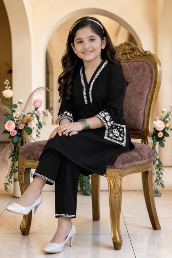 ATTRACTIV  COTTON BLEND  EMBROIDERY WORK KID'S TOP DUPATTA BLACK