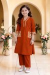 ATTRACTIV  COTTON BLEND  EMBROIDERY WORK KID'S TOP DUPATTA ORANGE