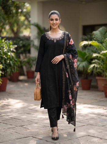 ATTRACTIV VISCOSE ROMAN HAND WORK TOP BOTTOM WITH DUPATTA  LEMON