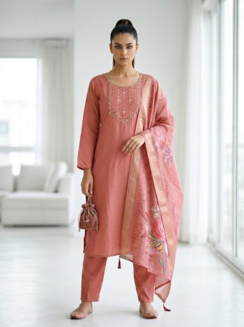 ATTRACTIV VISCOSE ROMAN HAND WORK TOP BOTTOM WITH DUPATTA BABY PINK