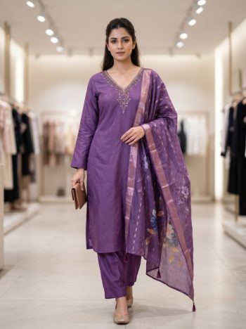 ATTRACTIV VISCOSE ROMAN HAND WORK TOP BOTTOM WITH DUPATTA LAVENDER