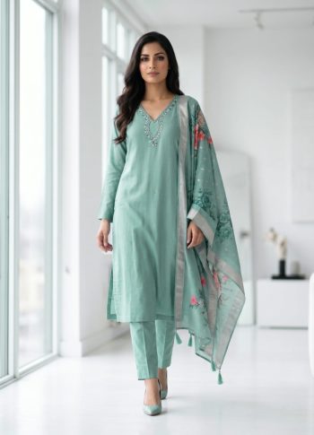 ATTRACTIV VISCOSE ROMAN HAND WORK TOP BOTTOM WITH DUPATTA SKY