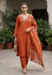 ATTRACTIV VISCOSE ROMAN HAND WORK TOP BOTTOM WITH DUPATTA ORANGE